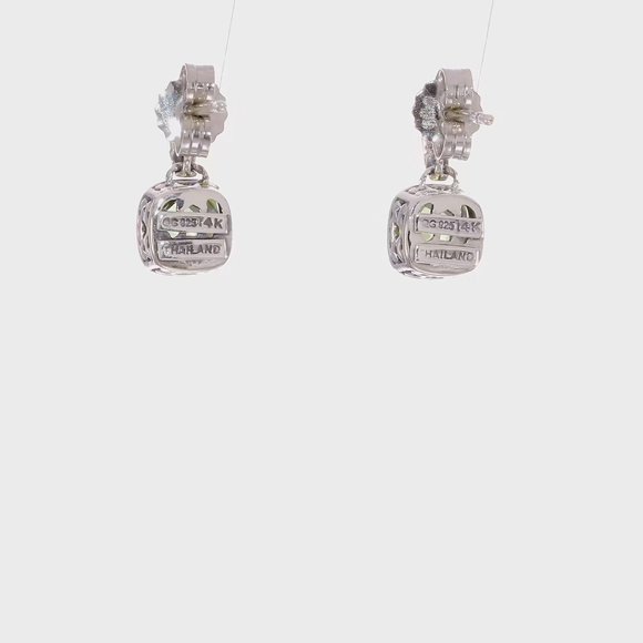 Sterling Silver w/ 14K Accent Antiqued Cushion Peridot Dangle Post Earrings - Picture 4 of 4